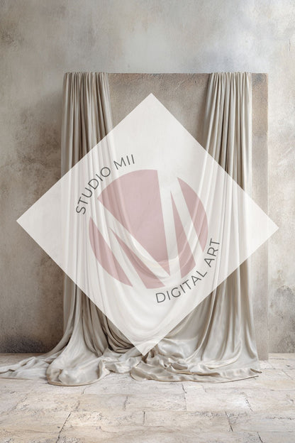 Ivory Draped Fabric Backdrop Set (12) – Old World Textured Wall Fine Art Digital Backgrounds - Studio Mulder