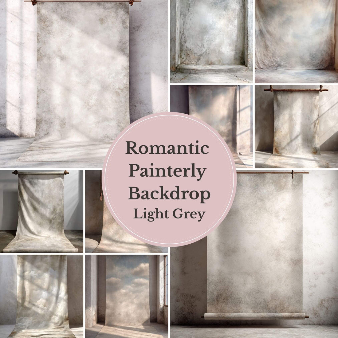 Light Grey Backdrop – Vintage Painterly Studio Background for Portrait Photography - Mii - Estilo