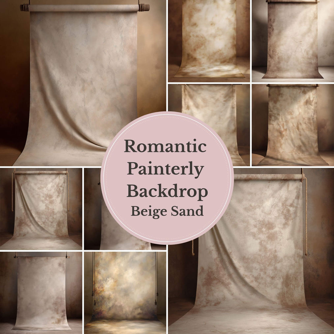 Neutral Beige Backdrop – Vintage Painterly Canvas Background for Portrait Photography, Rustic Studio Backdrop - Mii - Estilo