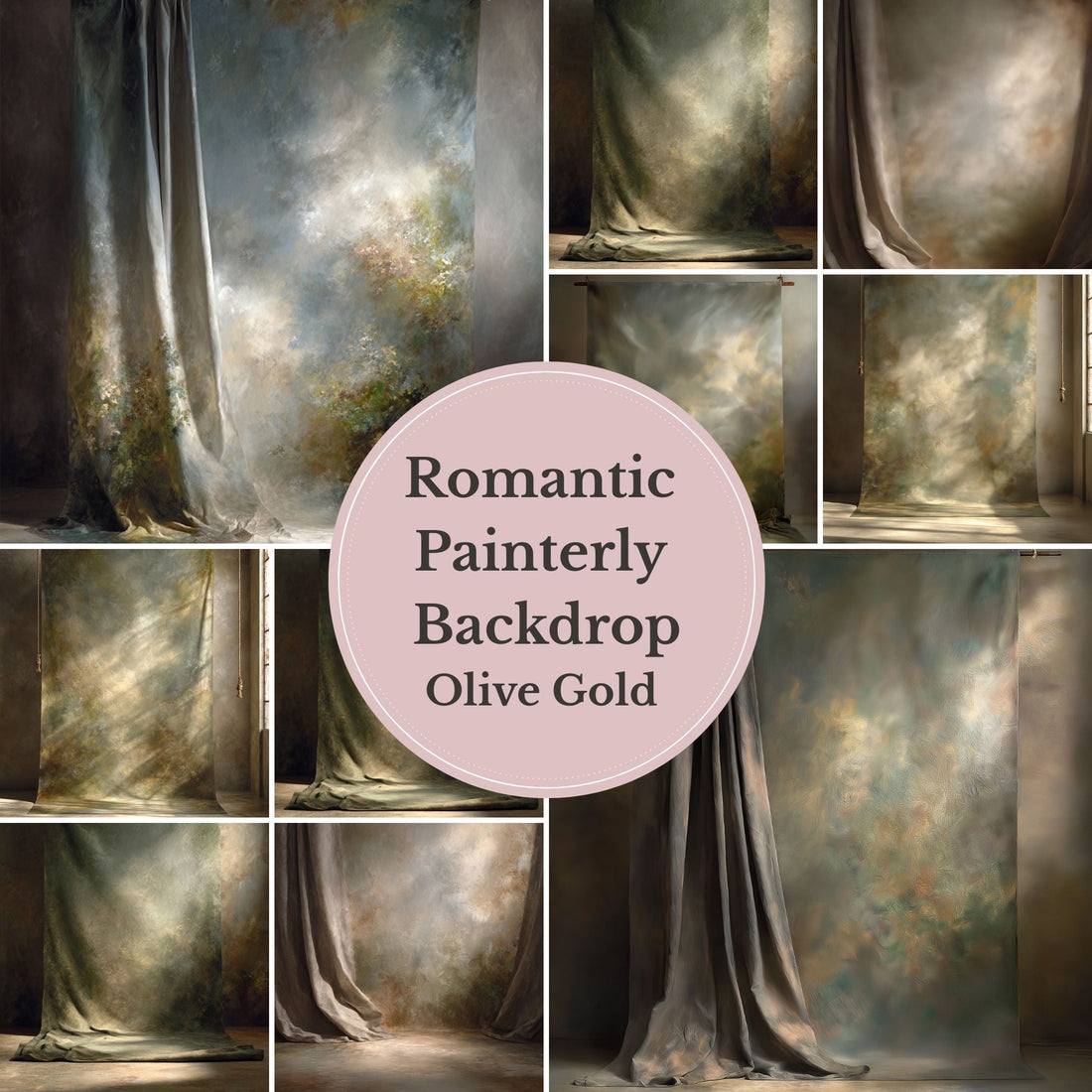 Olive Green Backdrop Vintage Painterly Studio Background for Portrait Photography - Mii - Estilo