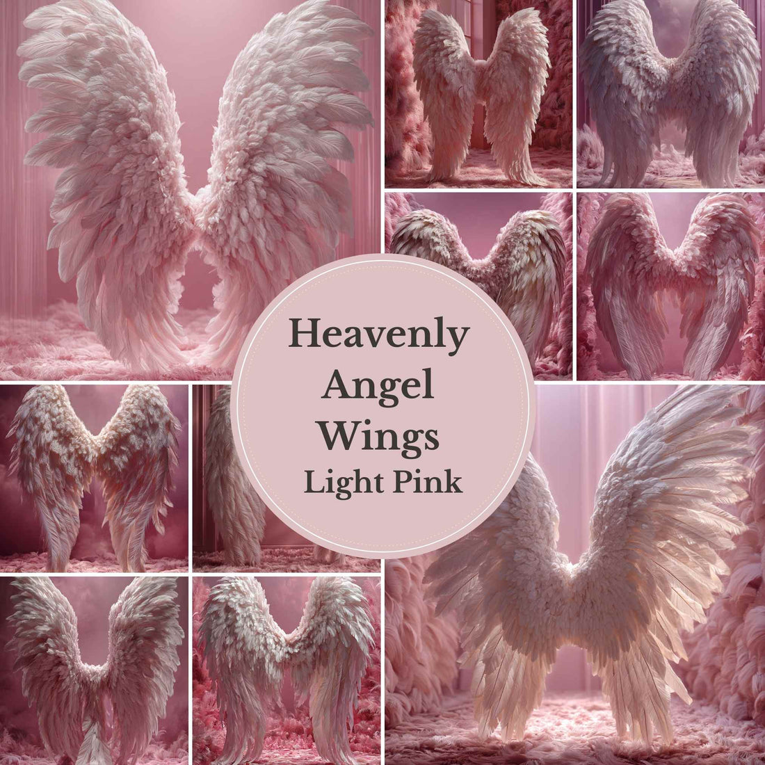 Pink Angel Wings Backdrop – Heavenly Digital Background for Newborn and Portrait Photography - Mii - Estilo