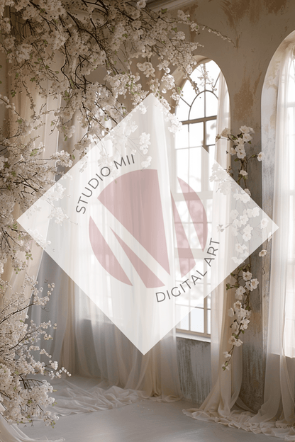 Romantic Floral Window Digital Backdrop Set – Fine Art Photography Backgrounds for Newborn, Maternity &amp; Child Portraits - Studio Mulder