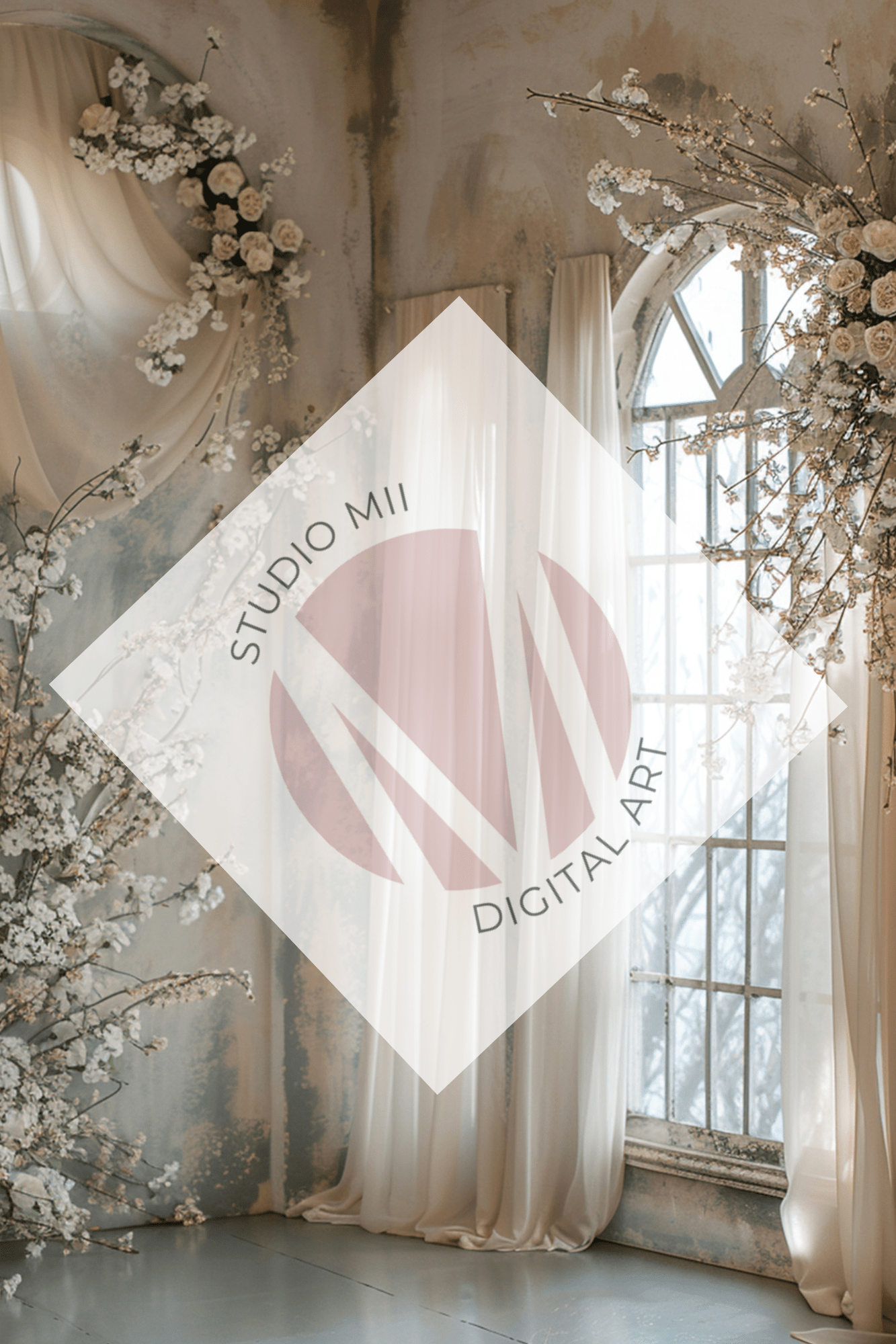 Romantic Floral Window Digital Backdrop Set – Fine Art Photography Backgrounds for Newborn, Maternity &amp; Child Portraits - Studio Mulder