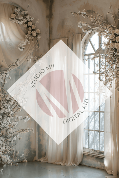 Romantic Floral Window Digital Backdrop Set – Fine Art Photography Backgrounds for Newborn, Maternity &amp; Child Portraits - Studio Mulder