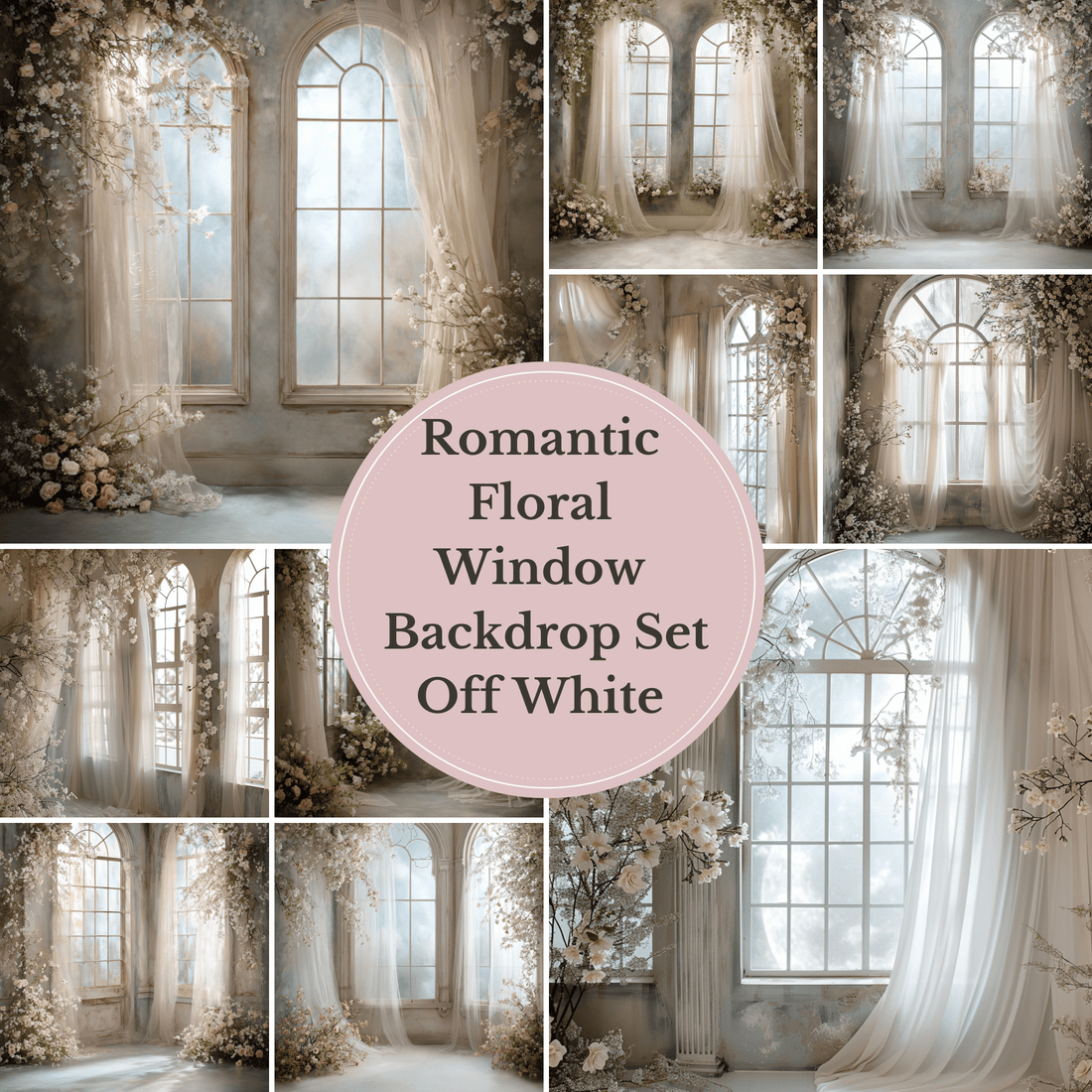 Romantic Floral Window Digital Backdrop Set – Fine Art Photography Backgrounds for Newborn, Maternity & Child Portraits - Studio Mulder