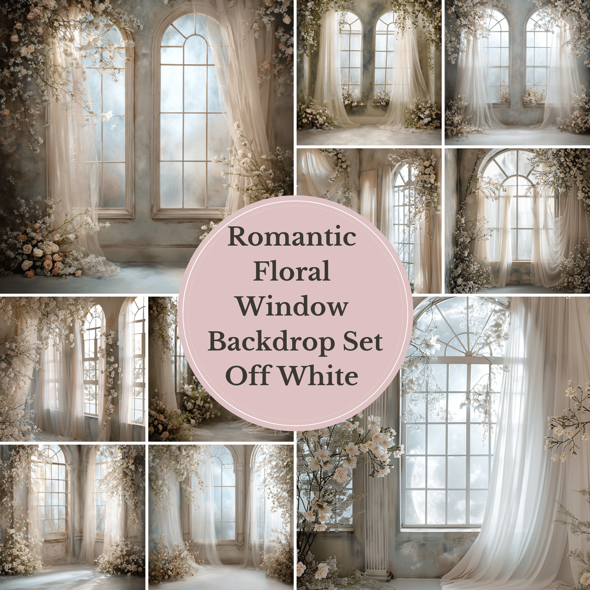 Romantic Floral Window Digital Backdrop Set – Fine Art Photography Backgrounds for Newborn, Maternity &amp; Child Portraits - Studio Mulder