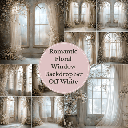 Romantic Floral Window Digital Backdrop Set – Fine Art Photography Backgrounds for Newborn, Maternity &amp; Child Portraits - Studio Mulder