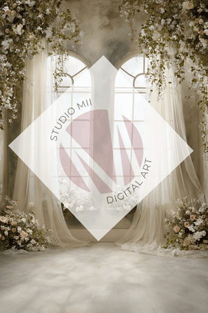 Romantic Floral Window Digital Backdrop Set – Fine Art Photography Backgrounds for Newborn, Maternity &amp; Child Portraits - Studio Mulder