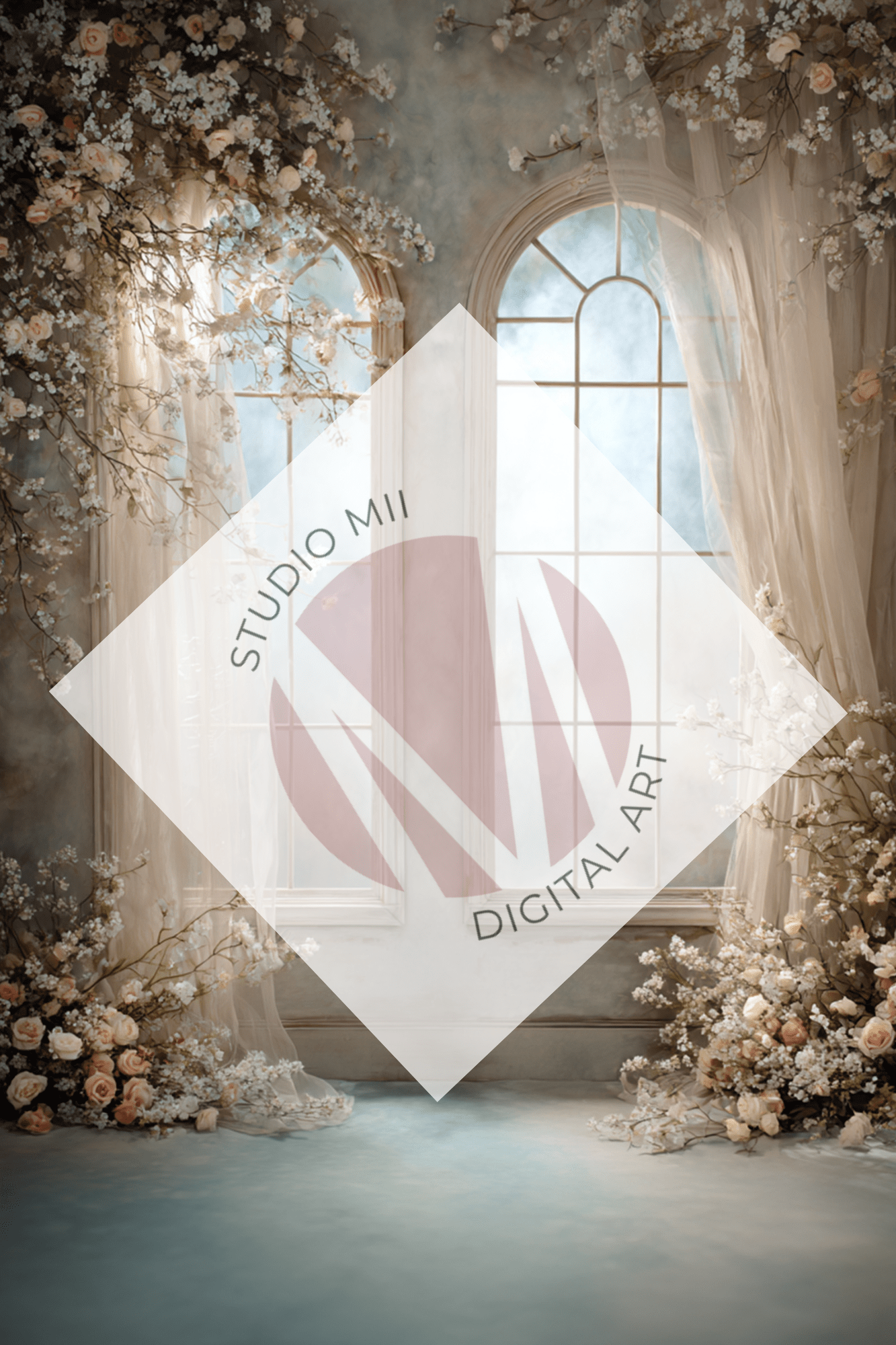 Romantic Floral Window Digital Backdrop Set – Fine Art Photography Backgrounds for Newborn, Maternity &amp; Child Portraits - Studio Mulder