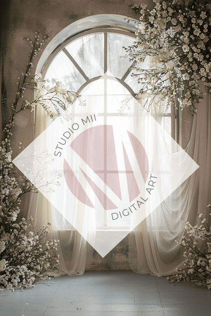 Romantic Floral Window Digital Backdrop Set – Fine Art Photography Backgrounds for Newborn, Maternity &amp; Child Portraits - Studio Mulder