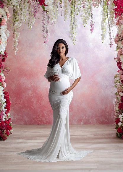 Romantic Pink and Red Floral Backdrop – Elegant Blossom Arch with Soft Pastel Gradient Wall - Mii - Estilo
