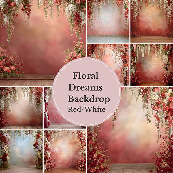 Romantic Pink and Red Floral Backdrop – Elegant Blossom Arch with Soft Pastel Gradient Wall - Mii - Estilo