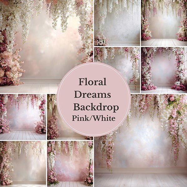 Romantic Pink Floral Cascade Backdrop – Blush Roses and Hanging Blossoms with Soft Pastel Gradient Wall - Mii - Estilo