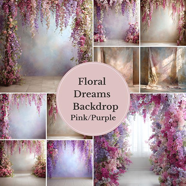 Romantic Purple Wisteria Backdrop – Cascading Lilac and Pink Blossoms with Soft Pastel Wall - Mii - Estilo