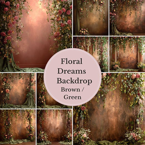 Rustic Autumn Floral Backdrop – Warm Copper Wall with Greenery and Peach Roses - Mii - Estilo