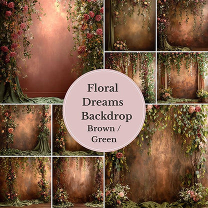 Rustic Autumn Floral Backdrop – Warm Copper Wall with Greenery and Peach Roses - Mii - Estilo
