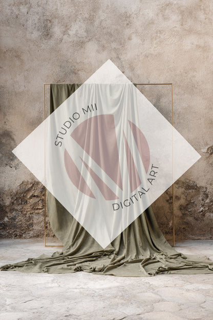 Sage Draped Linen Backdrop – Old World Textured Wall Fine Art Digital Background - Studio Mulder