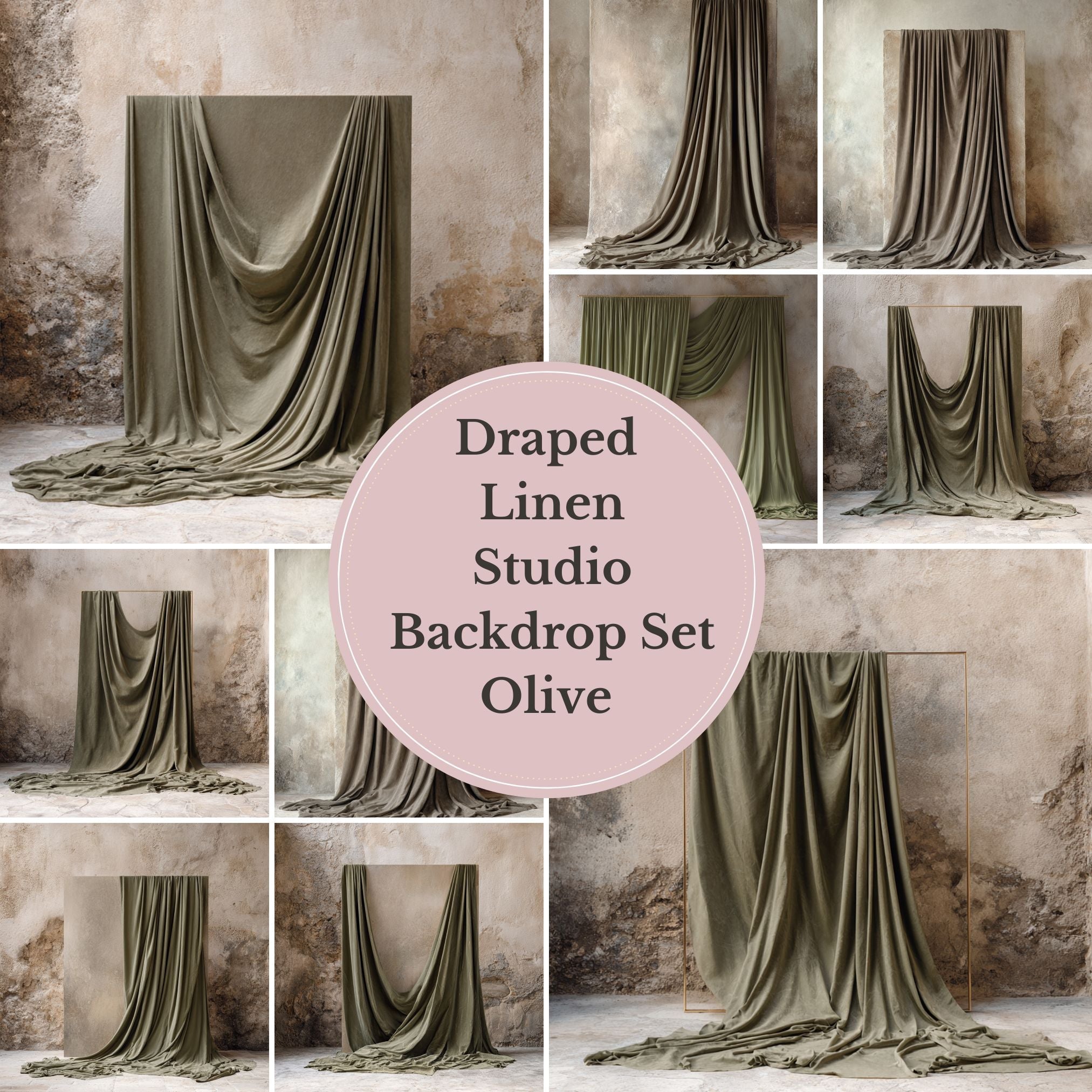 Sage Draped Linen Backdrop – Old World Textured Wall Fine Art Digital Background - Studio Mulder