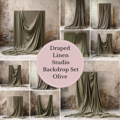 Sage Draped Linen Backdrop – Old World Textured Wall Fine Art Digital Background - Studio Mulder