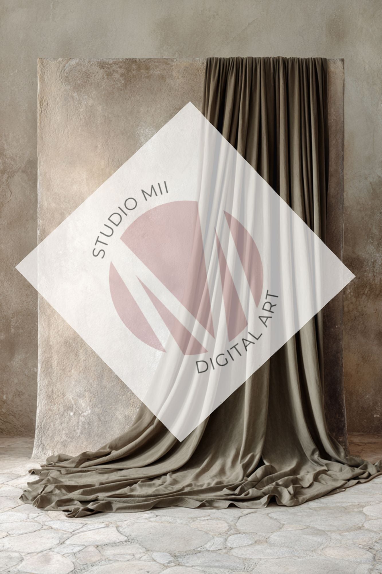 Sage Draped Linen Backdrop – Old World Textured Wall Fine Art Digital Background - Studio Mulder