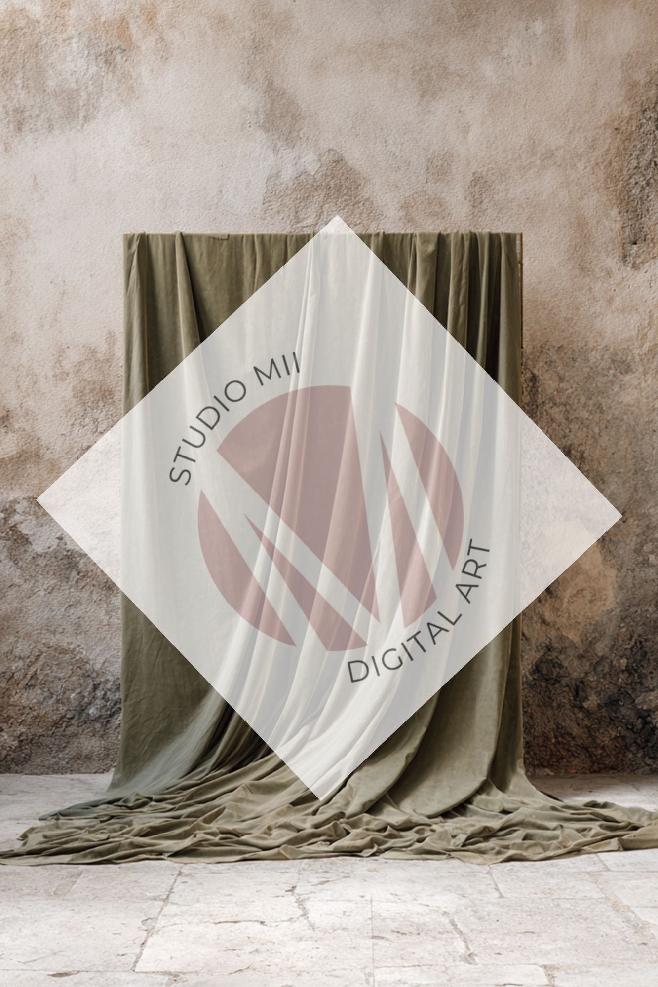 Sage Draped Linen Backdrop – Old World Textured Wall Fine Art Digital Background - Studio Mulder