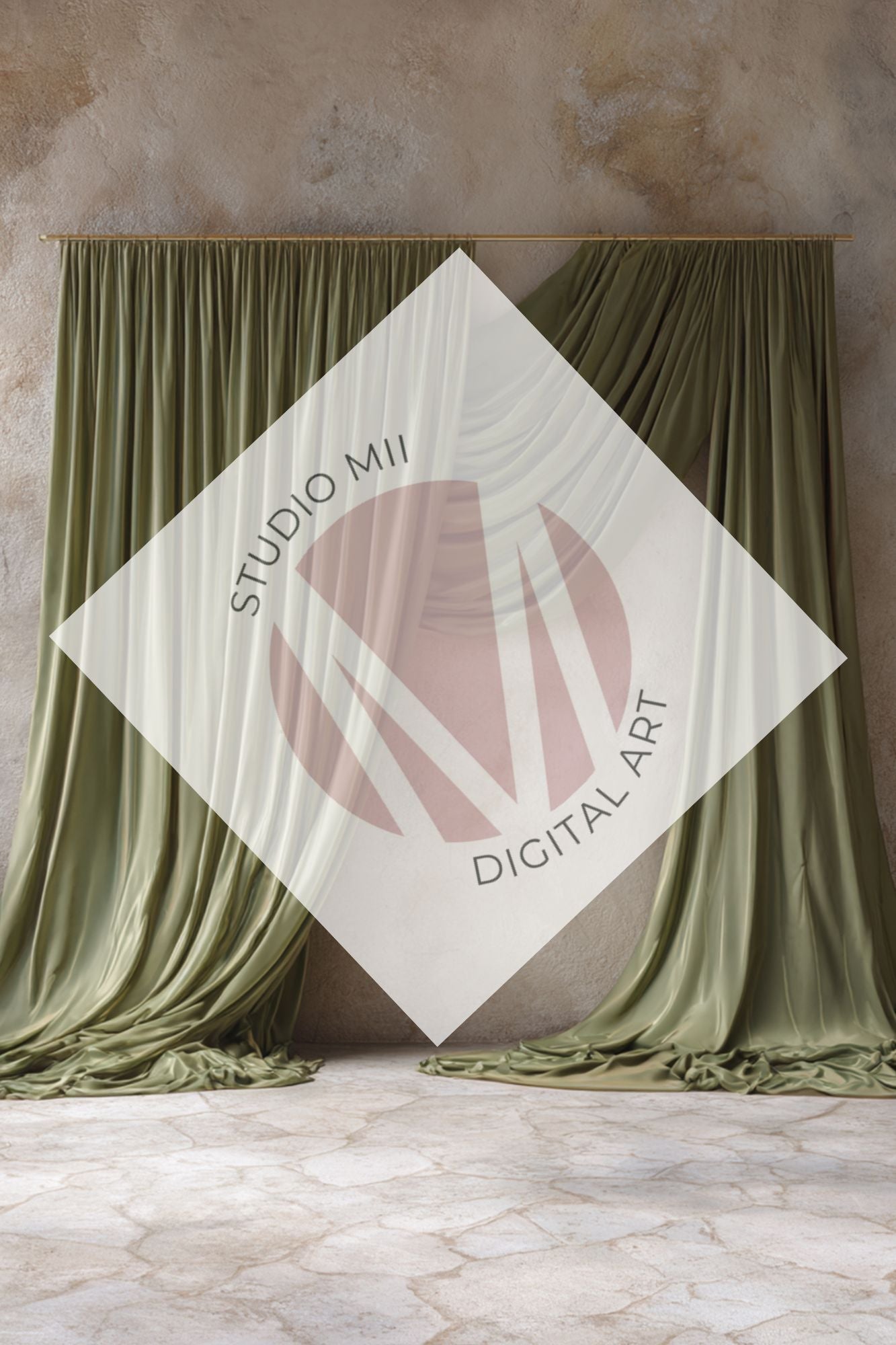 Sage Draped Linen Backdrop – Old World Textured Wall Fine Art Digital Background - Studio Mulder
