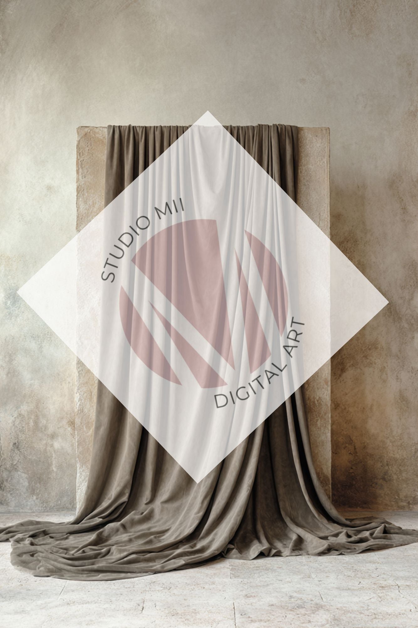 Sage Draped Linen Backdrop – Old World Textured Wall Fine Art Digital Background - Studio Mulder