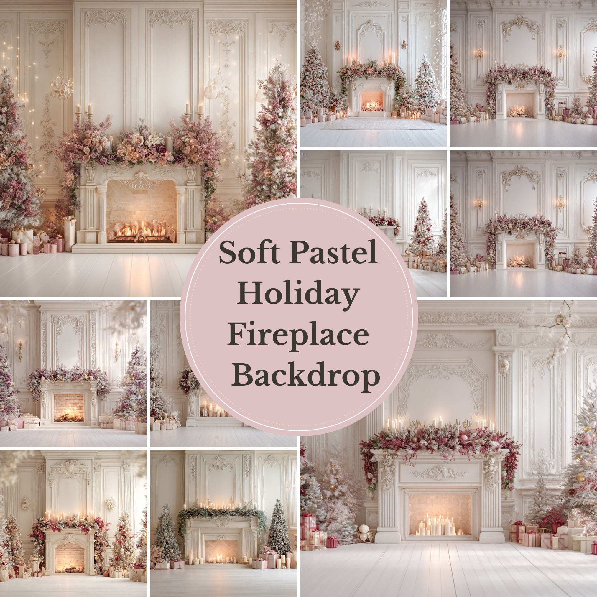 Soft Pastel Holiday Fireplace Backdrop - Mii - Estilo
