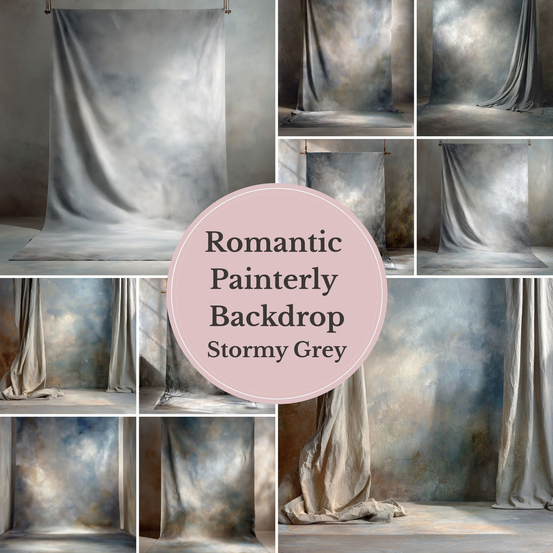 Stormy Grey Backdrop – Vintage Painterly Studio Background for Portrait Photography - Mii - Estilo