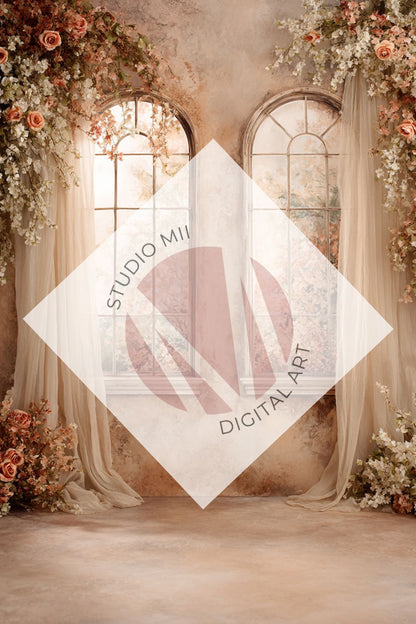 Terracotta Floral Window Digital Backdrop Collection – Fine Art Photography Backgrounds - Studio Mulder