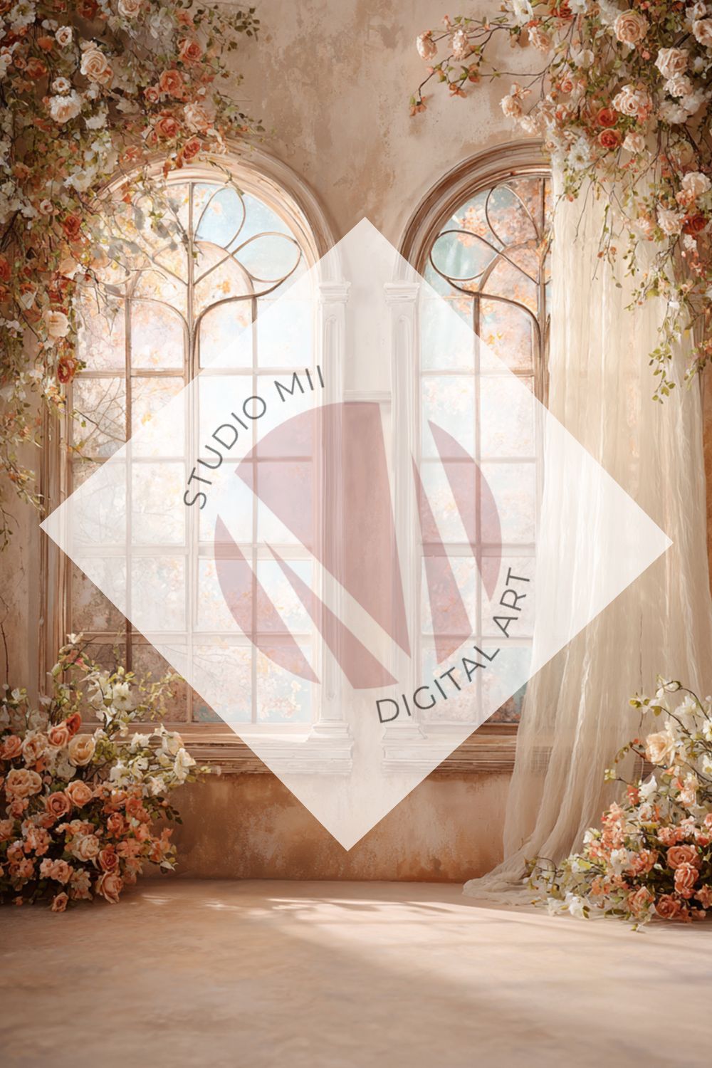 Terracotta Floral Window Digital Backdrop Collection – Fine Art Photography Backgrounds - Studio Mulder
