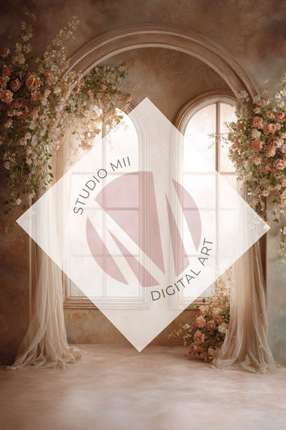Terracotta Floral Window Digital Backdrop Collection – Fine Art Photography Backgrounds - Studio Mulder