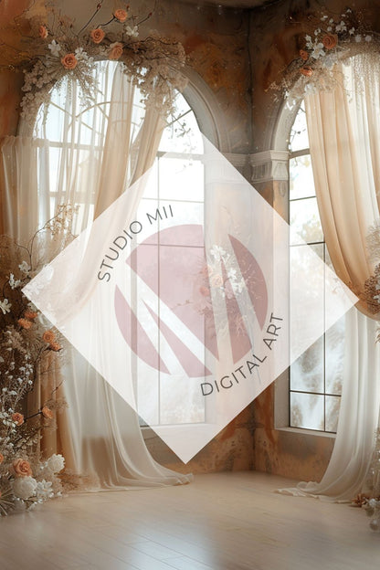 Terracotta Floral Window Digital Backdrop Collection – Fine Art Photography Backgrounds - Studio Mulder