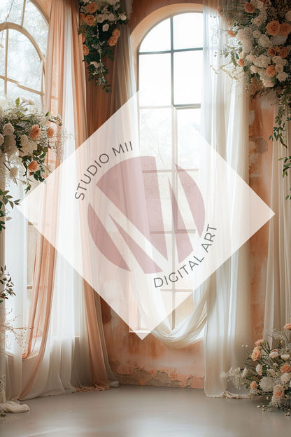 Terracotta Floral Window Digital Backdrop Collection – Fine Art Photography Backgrounds - Studio Mulder