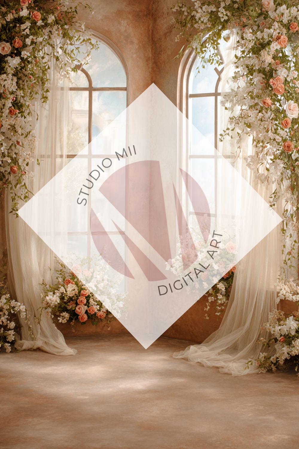 Terracotta Floral Window Digital Backdrop Collection – Fine Art Photography Backgrounds - Studio Mulder