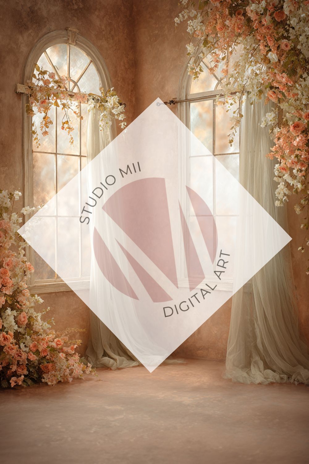 Terracotta Floral Window Digital Backdrop Collection – Fine Art Photography Backgrounds - Studio Mulder