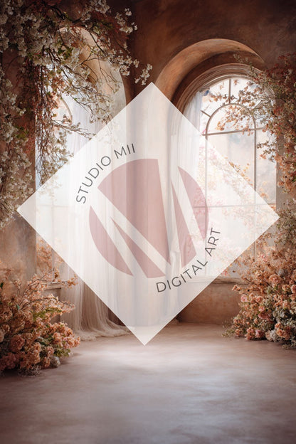 Terracotta Floral Window Digital Backdrop Collection – Fine Art Photography Backgrounds - Studio Mulder
