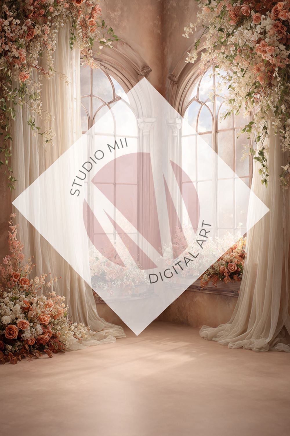 Terracotta Floral Window Digital Backdrop Collection – Fine Art Photography Backgrounds - Studio Mulder