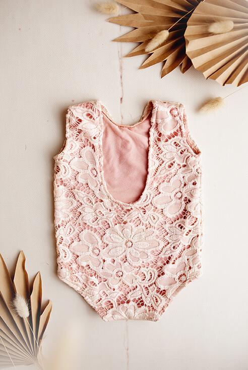 Photo shows the backside of the Bellerose Baby Girl romper - an outfit for baby&