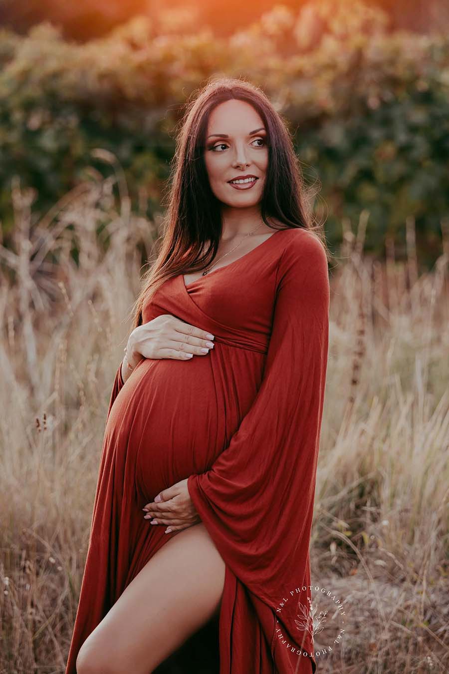 Boho Sofia Maternity Dress - Rust Orange - Mii-Estilo.com