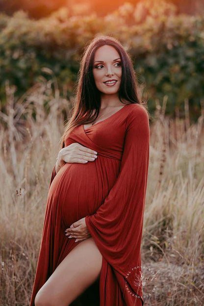Boho Sofia Maternity Dress - Rust Orange - Mii-Estilo.com