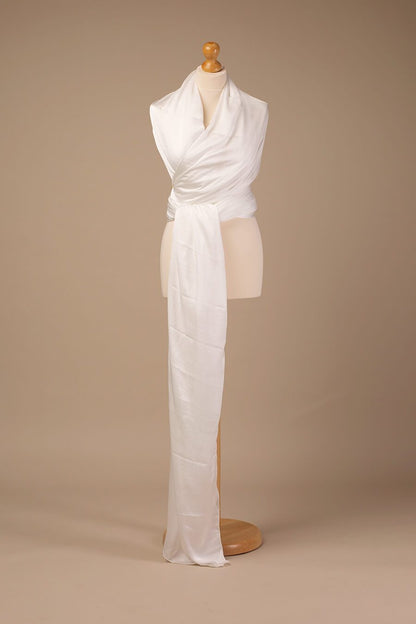 display photo of a 5m long silky scarf in off white color.